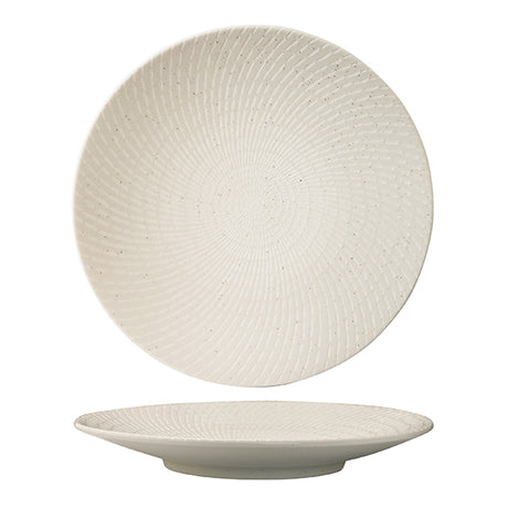 Round Plate - Coupe, 275mm, White Swirl from Luzerne. Textured, made out of Ceramic and sold in boxes of 12. Hospitality quality at wholesale price with The Flying Fork! 