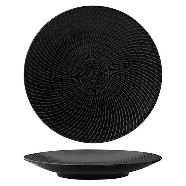 Round Plate - Coupe, 310mm, Black Swirl from Luzerne. made out of Ceramic and sold in boxes of 3. Hospitality quality at wholesale price with The Flying Fork! 