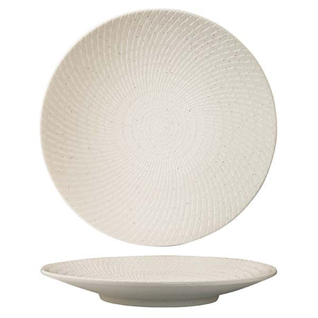Round Plate - Coupe, 310mm, White Swirl from Luzerne. Textured, made out of Ceramic and sold in boxes of 12. Hospitality quality at wholesale price with The Flying Fork! 