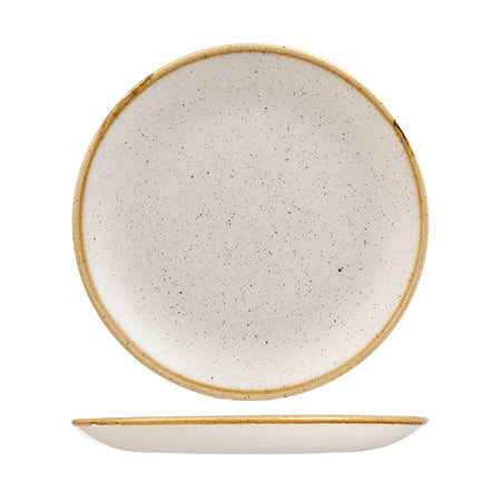Round Plate - 260mm, Barley White, Stonecast from Churchill. Vitrified, made out of Porcelain and sold in boxes of 6. Hospitality quality at wholesale price with The Flying Fork! 