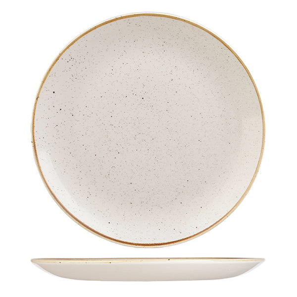 Round Plate - 288mm, Barley White, Stonecast from Churchill. Vitrified, made out of Porcelain and sold in boxes of 6. Hospitality quality at wholesale price with The Flying Fork! 