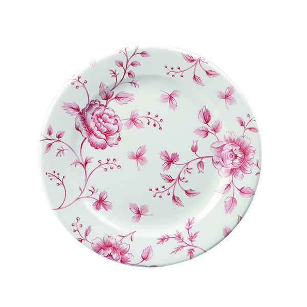 Round Plate - Rose Chintz, Cranberry, 170mm from Churchill. Patterned, made out of Porcelain and sold in boxes of 6. Hospitality quality at wholesale price with The Flying Fork! 