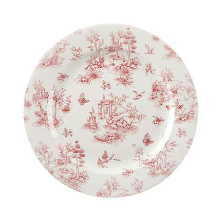 Round Plate - Toile, Cranberry, 305mm from Churchill. Patterned, made out of Porcelain and sold in boxes of 6. Hospitality quality at wholesale price with The Flying Fork! 