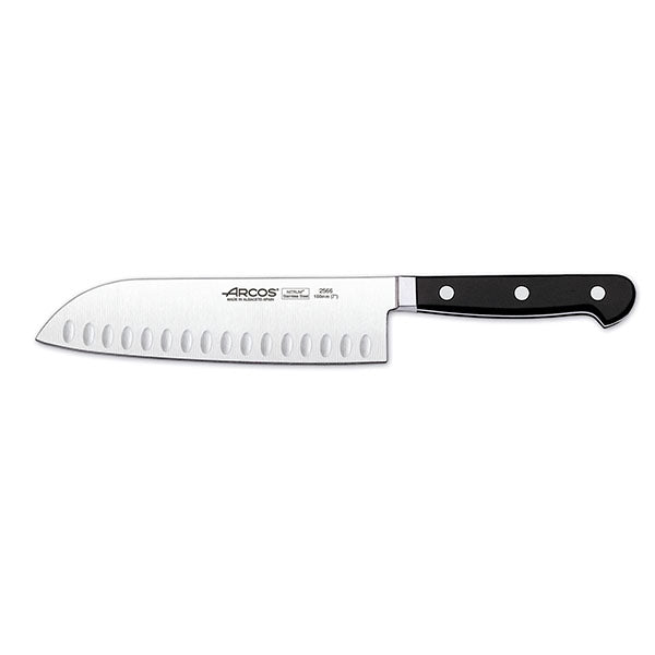 Santoku Knife - 180mm, Granton Edge from Arcos. Sold in boxes of 1. Hospitality quality at wholesale price with The Flying Fork! 