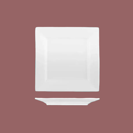 Square white plate on blue background