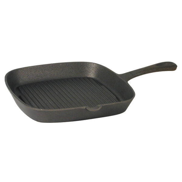 Square Skillet - Cast Iron, Ribbed, 265 x 265mm from TheFlyingFork. Sold in boxes of 1. Hospitality quality at wholesale price with The Flying Fork! 