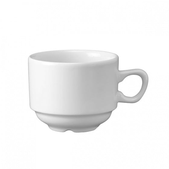 Stackable Tea Cup - 210ml from Churchill. made out of Porcelain and sold in boxes of 24. Hospitality quality at wholesale price with The Flying Fork! 