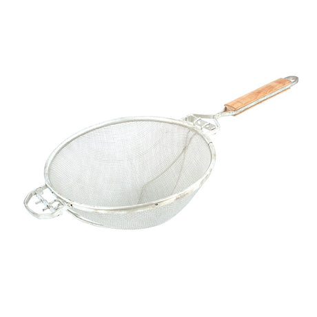 Strainer - Double Stainless Steel Mesh, with wooden handle on white background