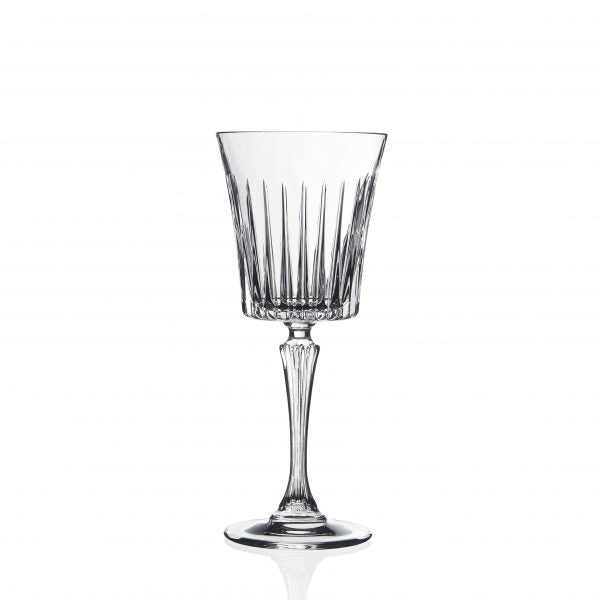 Slotted white wine glass on white background