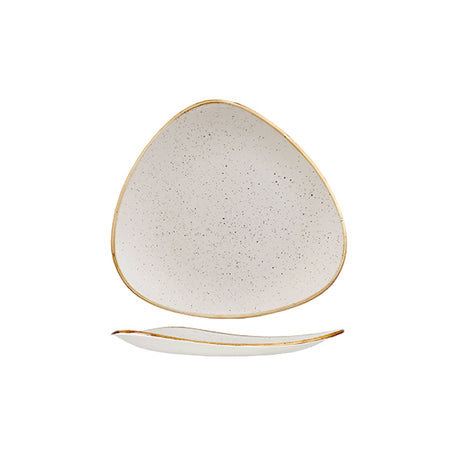 Triangular Plate - 192mm, Barley White, Stonecast from Churchill. Vitrified, made out of Porcelain and sold in boxes of 6. Hospitality quality at wholesale price with The Flying Fork! 