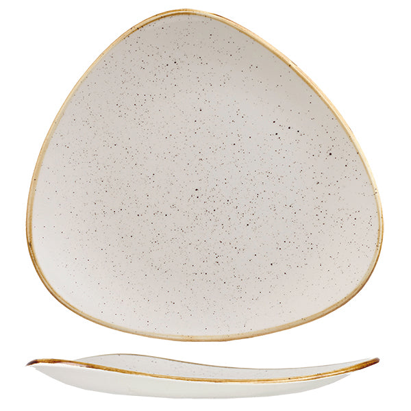 Triangular Plate - 300mm, Barley White, Stonecast from Churchill. Vitrified, made out of Porcelain and sold in boxes of 6. Hospitality quality at wholesale price with The Flying Fork! 