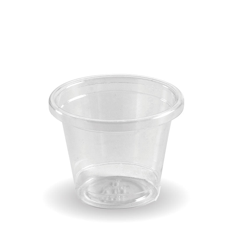 Sample Cup - 30ml (Box of 3000) from BioPak. Compostable, made out of Bioplastic and sold in boxes of 1. Hospitality quality at wholesale price with The Flying Fork! 