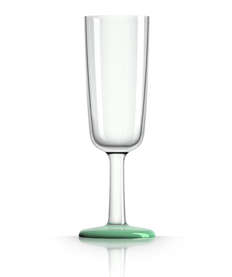 Unbreakable Flute Glass with Green Glow in the Dark Base 180ml from Palm Products. made out of Tritan - BPA Free and sold in boxes of 4. Hospitality quality at wholesale price with The Flying Fork! 