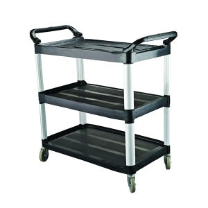 Utility Trolley - 3 Shelf, Black, 1020 x 500 x 960mm from Cater-Rax. Sold in boxes of 1. Hospitality quality at wholesale price with The Flying Fork! 