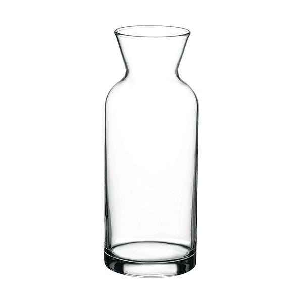 Clear one litre wine carafe on white background