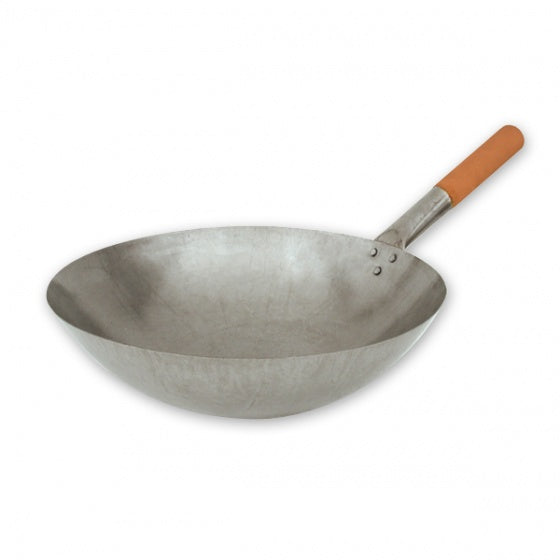 Wok Round Bottom - Iron, Wood Handle, 300mm from TheFlyingFork. Sold in boxes of 1. Hospitality quality at wholesale price with The Flying Fork! 