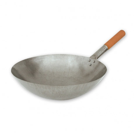 Wok Round Bottom - Iron, Wood Handle, 330mm from TheFlyingFork. Sold in boxes of 1. Hospitality quality at wholesale price with The Flying Fork! 